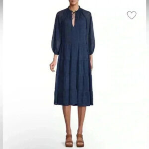 Alice and Olivia by Stacey bendet Layla Geometric Chiffon Peasant blue Dress